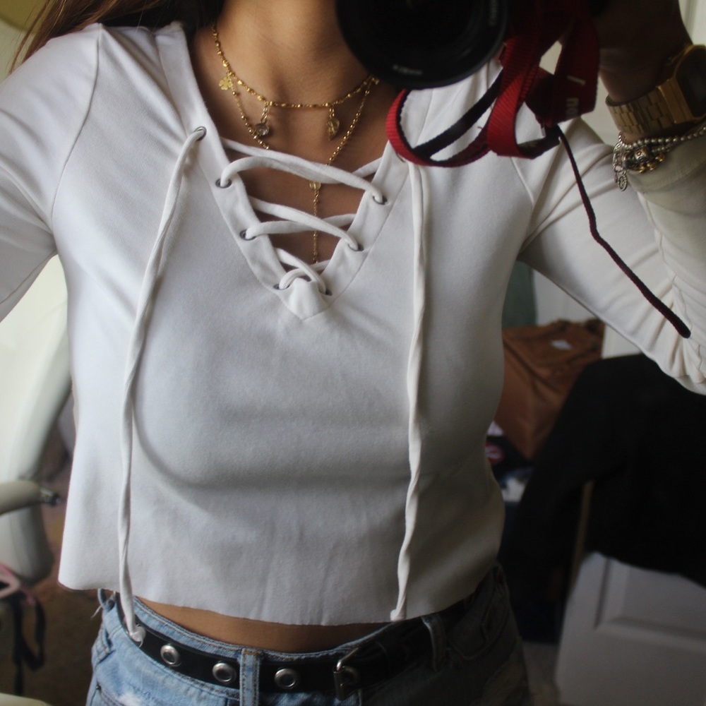 Super soft lace up long sleeve crop top